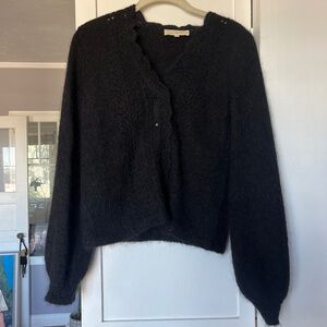 Sezane Black Kid Mohair/ Wool Cardigan